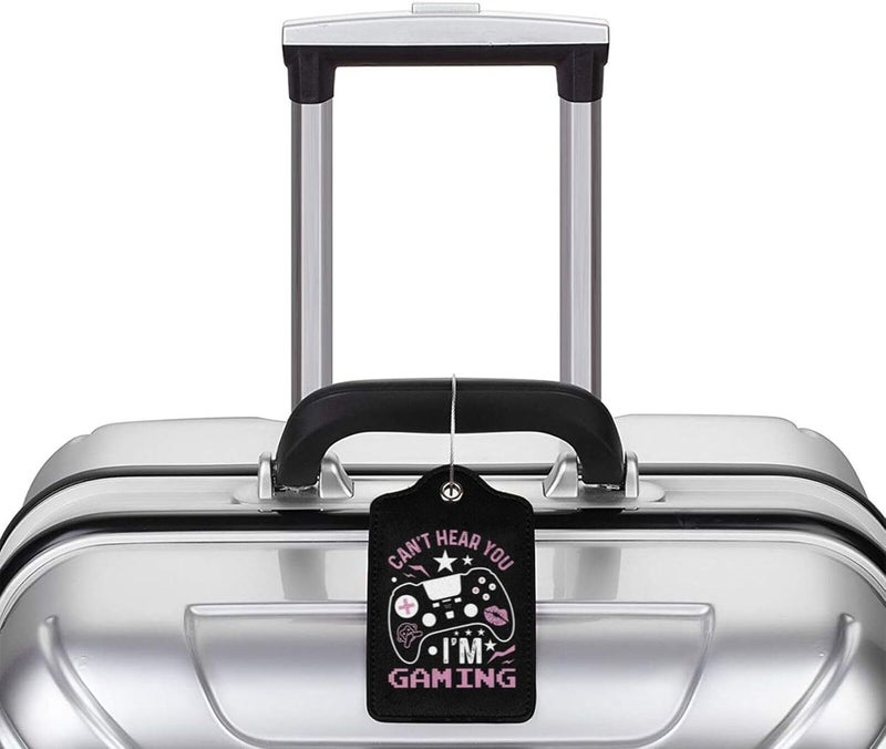 GACCAP 2 Pack Luggage Tags for Suitcase, Privacy Cover ID Label with Stainless Steel and Address Card for Travel Bag Backpack Cruise Ship Essentials Tag Women - Can't Hear You I'm Gaming Gamer Girl - Image 5